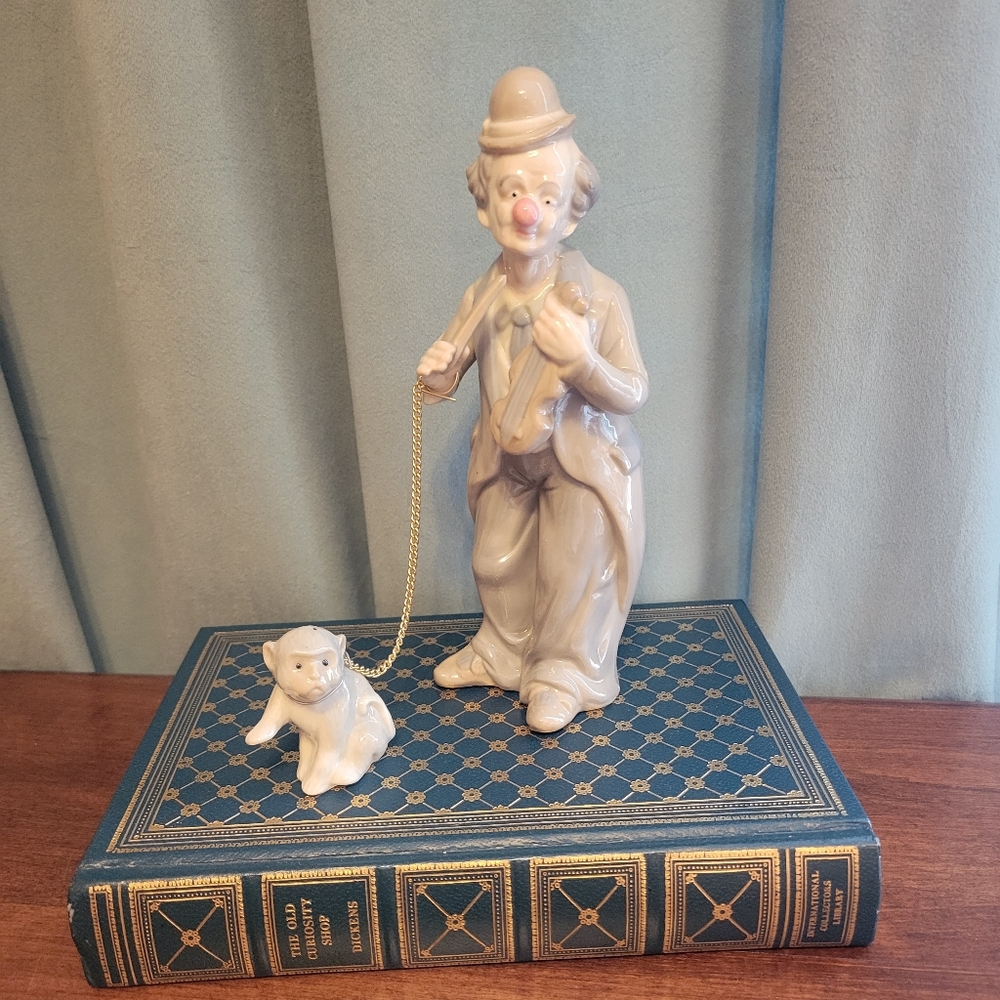 Vintage Lenwile Ardalt Clown and Monkey Ceramic Figurine Pastel Blue Pink Kitsch